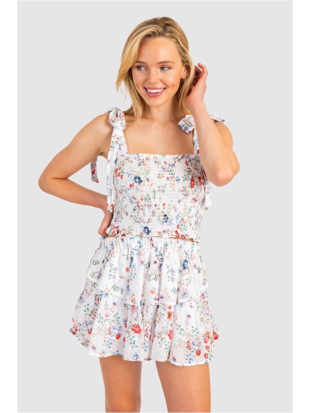 NWT KOCH Ivy Skirt in Frosty Meadow Multicolor White Floral Print Spring Mini